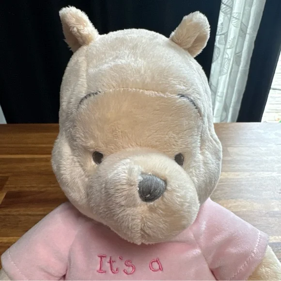 Disney RARE Winnie The Pooh Bear “It’s a Girl” Plush Stuffed Animal Pink Shirt - Picture 8 of 8